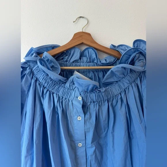 NWT AZ FACTORY+Lutz Huelle Sunset off-the-shoulder pleated cotton-poplin maxi - Picture 14 of 14